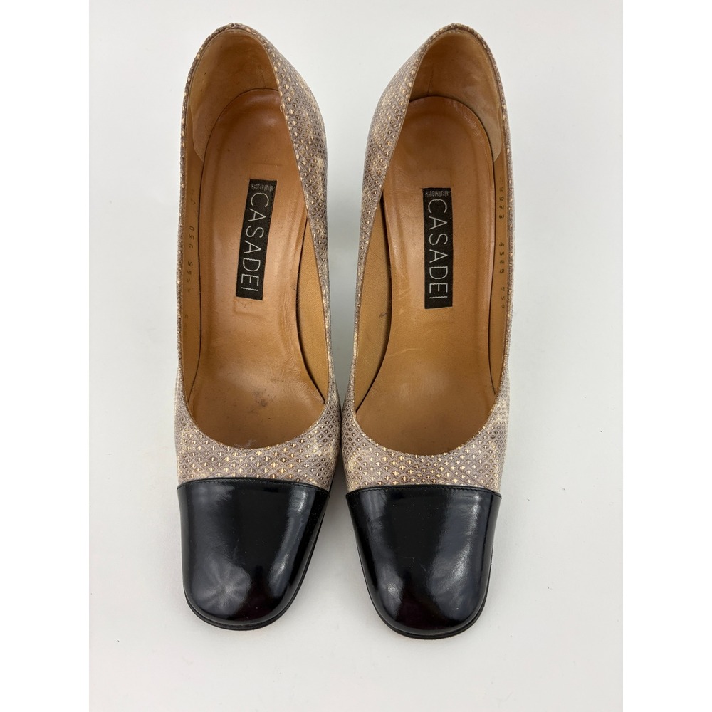 Vintage Casadei Black Snakeskin Spectator Shoes Size 7.5 Leather Square Cap Toe - Picture 3 of 14